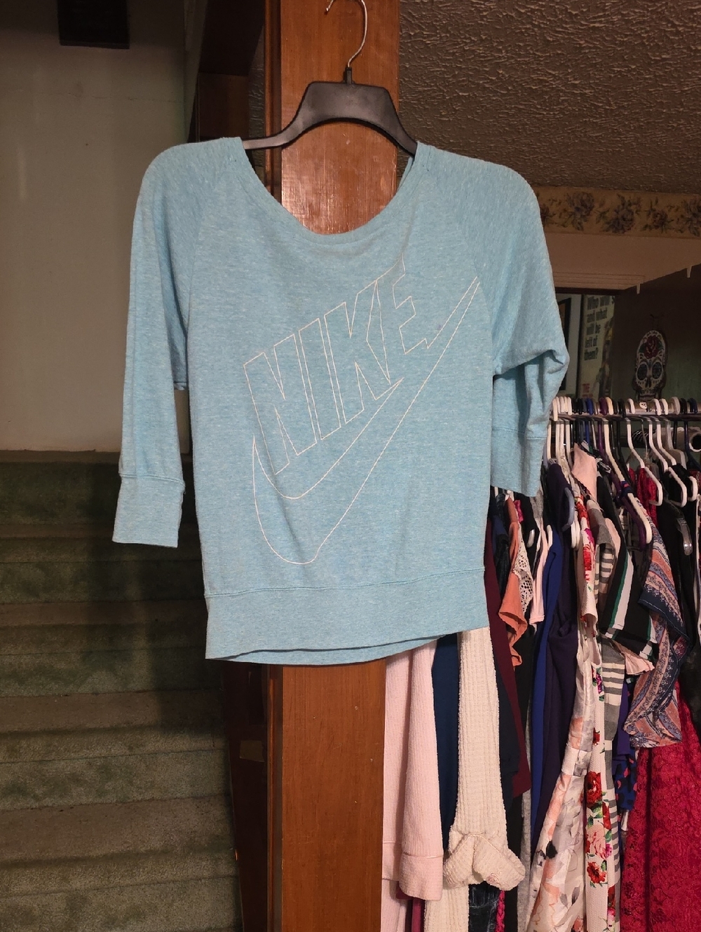 Nike Sky Blue Cropped Crewneck Sweatshirt with Embroidered Logo